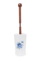 Accesorios baño en madera y porcelana 128 - Escobillero suelo Ébano flor azul