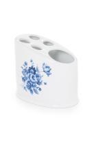 Accesorios baño en madera y porcelana 139 - Portacepillos Ébano flor azul