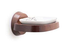 Accesorios baño en madera y porcelana 718 - Portajabonera pared Ébano laurel marrón