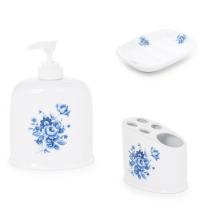 Accesorios baño de encimera en porcelana 544 - Juego 3 piezas de porcelana Dona flor azul