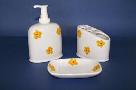Accesorios baño de encimera en porcelana 644 - Juego 3 piezas de porcelana Dona Ágata amarilla