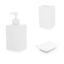 Accesorios baño de encimera en porcelana 965 - Juego 3 piezas de porcelana Cuadrado blanca