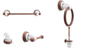 Accesorios baño en madera y porcelana 710 - Conjunto accesorios pared Ébano 5 piezas laurel marrón